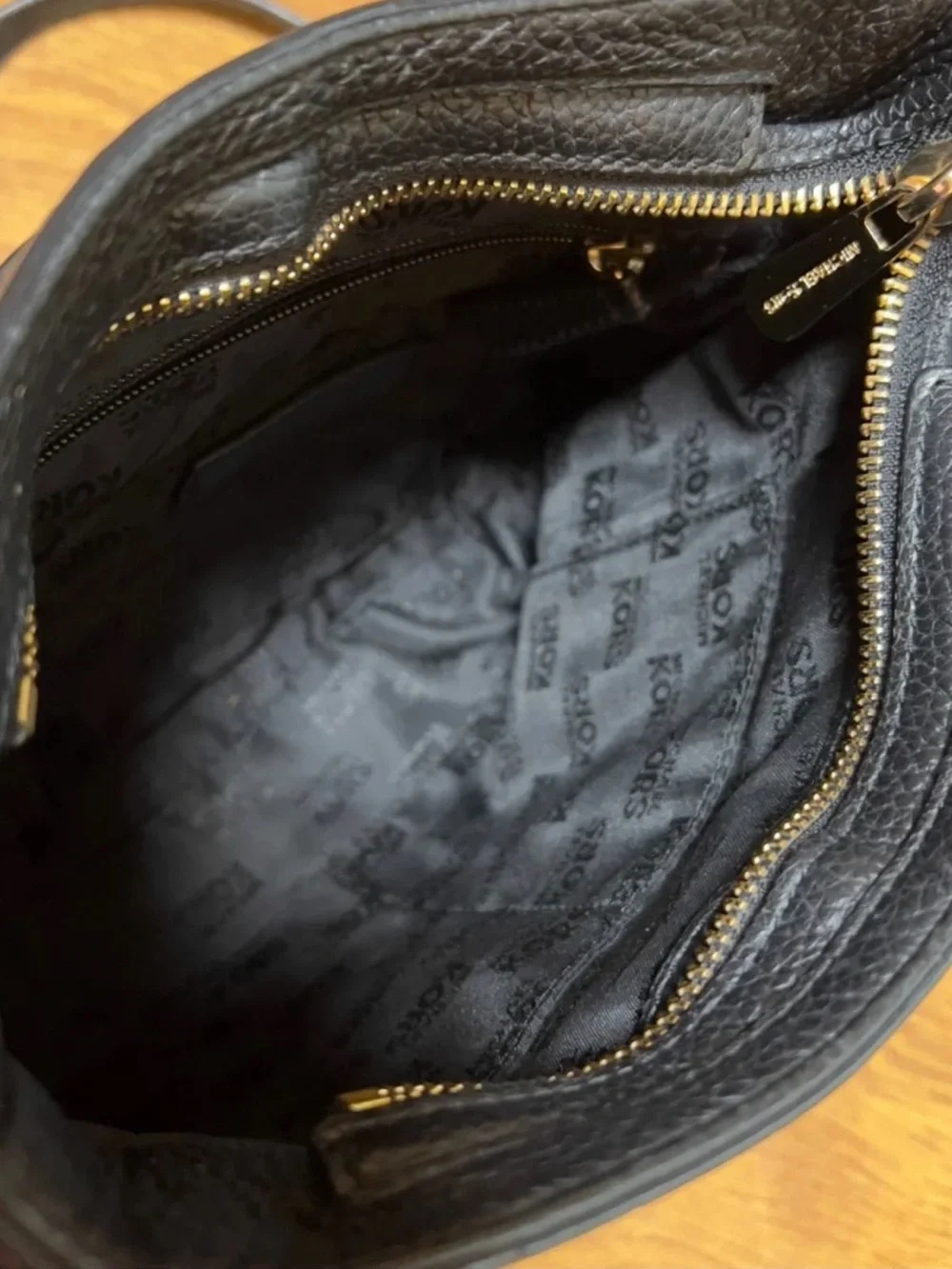 Michael Kors Black Leather Crossbody with Gold MK Lock